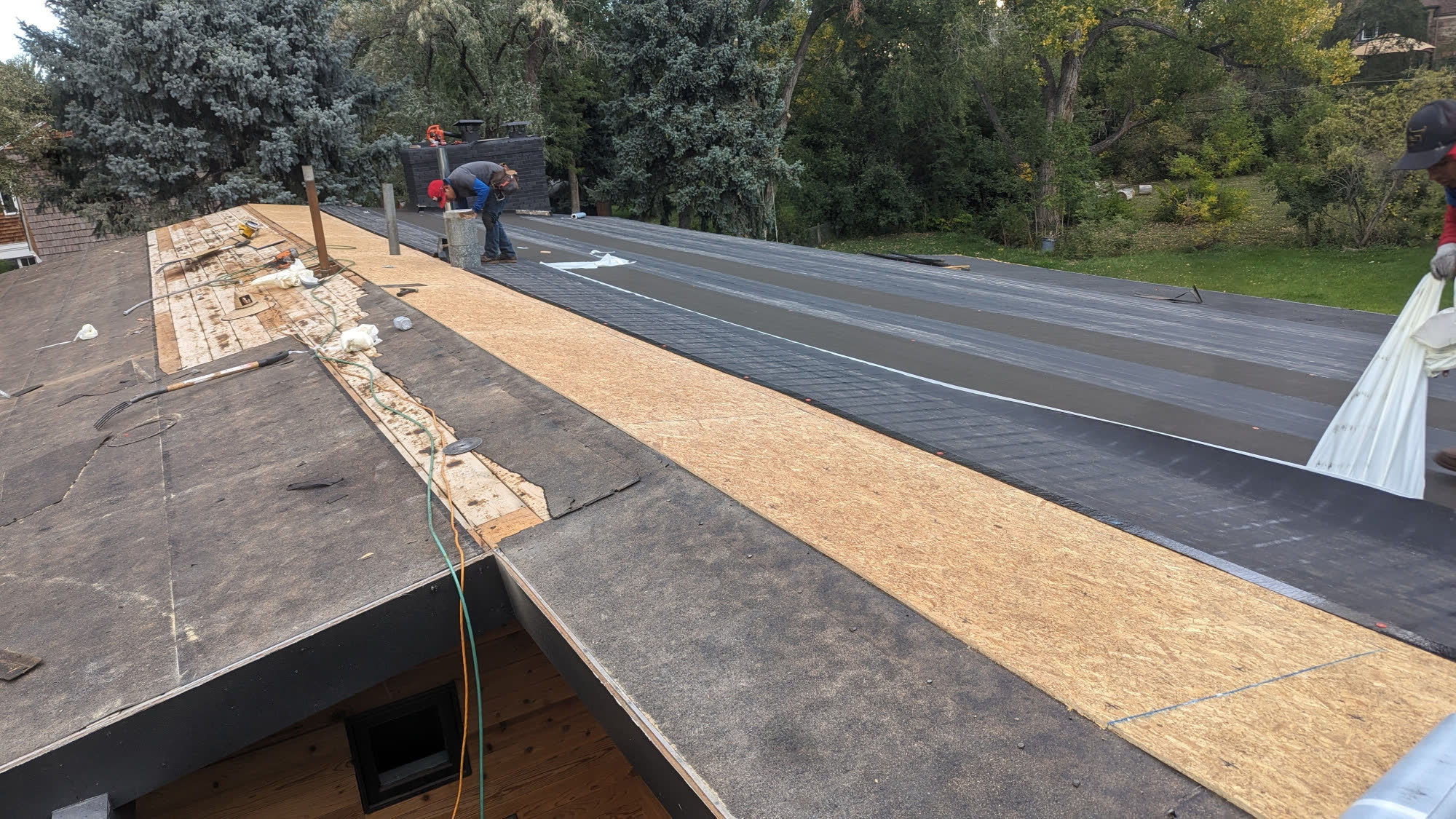 Standing seam panels staged on site